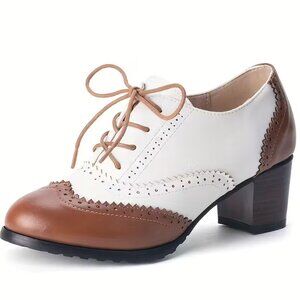 Unbranded Leather Round Toe Pumps, Women's Size 8 - Brown/White